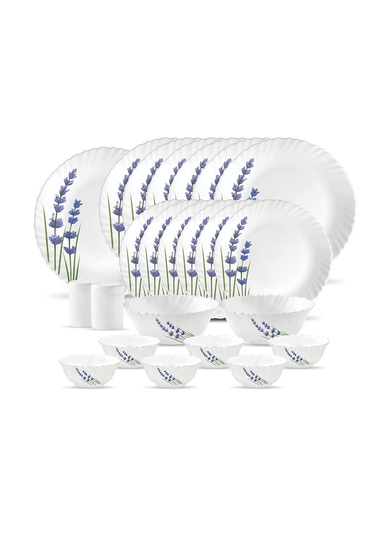 La Opala - La Opala, Novo Collection, Opal Glass Dinner Set 23 pcs, English Lavender, White - Image 1