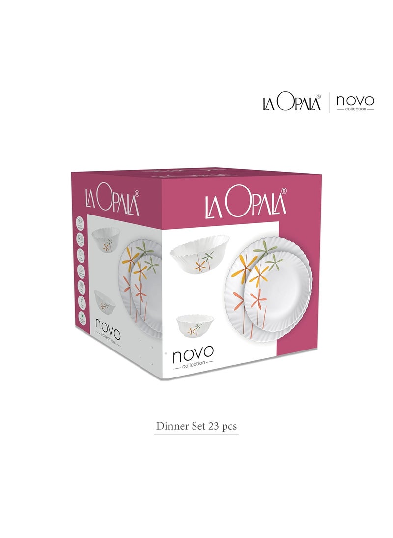 La Opala - La Opala, Novo Collection, Opal Glass Dinner Set 23 pcs, English Lavender, White - Image 1