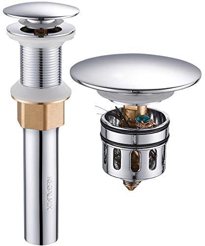 REGALMIX Bathroom Sink Drain, Vessel Sink Pop Up Drain with Detachable Basket Stopper,Anti-Explosion and Anti-Clogging Drain Strainer, Sink Drain Assembly Without Overflow Polished Chrome, REGALMIX RWF082A - Image 1