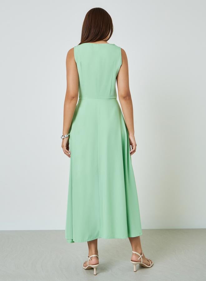 Styli Green Sleeveless Casual A-Line Maxi Dress - Image 3