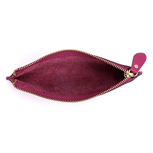 BTSKY Genuine Leather Pencil Case - Zippered Pen Case Stationery Bag Zipper Pouch Pencil Holder (Purple) - Image 3