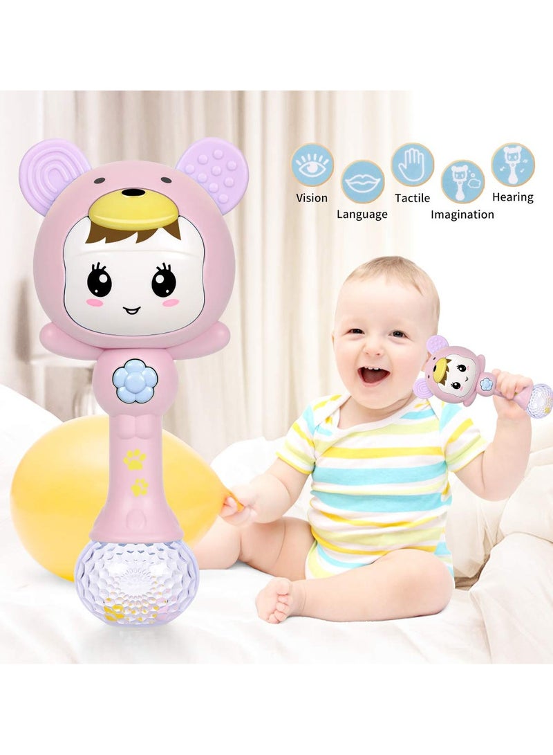 KASTWAVE Baby Girl Toys, Light Up Musical Rattle Teether Toy for Babies With Toddlers BPA Free Infant Sensory Molar Rattle Teething Toys for Baby Girls Hand Grip Pink - Image 2