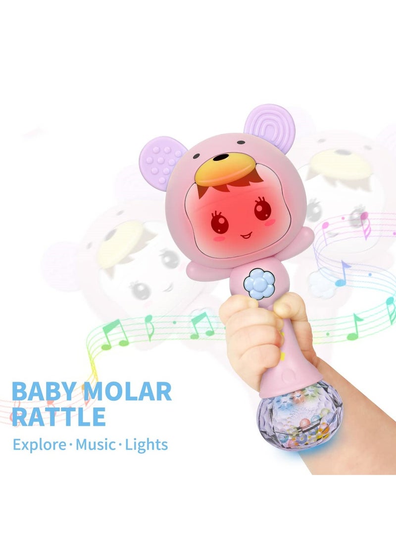 KASTWAVE Baby Girl Toys, Light Up Musical Rattle Teether Toy for Babies With Toddlers BPA Free Infant Sensory Molar Rattle Teething Toys for Baby Girls Hand Grip Pink - Image 3