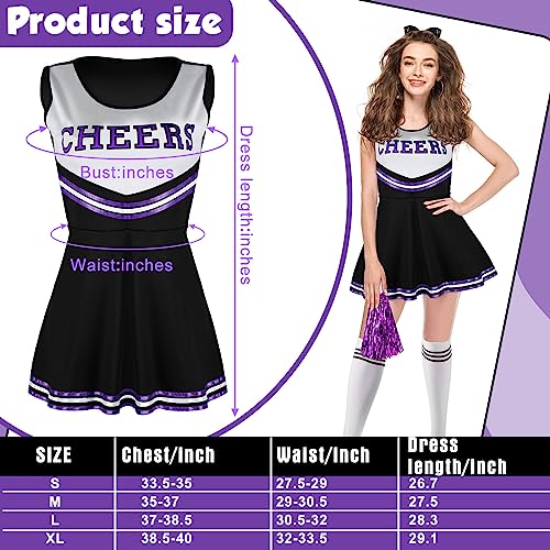 SATINIOR 4 Pcs Cheerleader Costumes for Women Adults Girls Cheer Uniform Outfit for 2025 Halloween(Small,Black) - Image 2