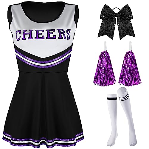 SATINIOR 4 Pcs Cheerleader Costumes for Women Adults Girls Cheer Uniform Outfit for 2025 Halloween(Small,Black) - Image 1
