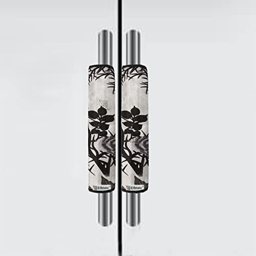 E-Retailer® Polyester 3-Layered Fridge Handle Cover Set of 2Pcs. For Refrigerator and Microwave oven (Color-Black Floral, Size-12x6 Inches) - Image 1
