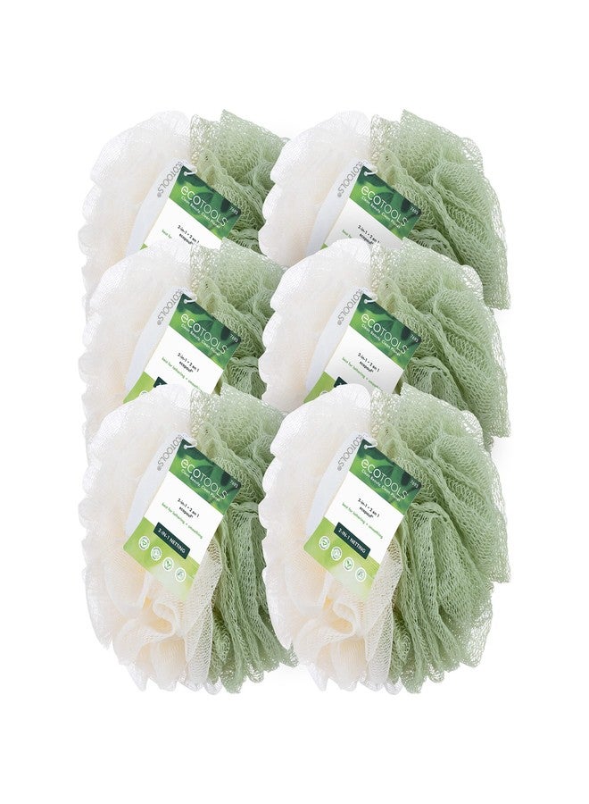 EcoTools Green 2-in-1 EcoPouf, Dual-Sided Shower Loofah Exfoliates & Cleanses Skin, Made of Recycled Netting, Removes Dead Skin, Eco-Friendly Bath Accessory, Cruelty-Free, 6 Count (60g) - Image 1