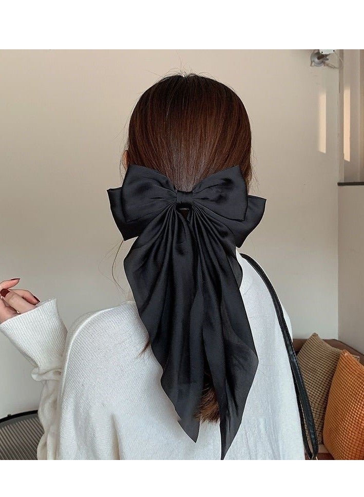 DTBG Big Bow Hair Clips 2pcs, Long Tail French Hair Bows for Women Girl, Satin Silky Bow Hair Barrette, Black White Bow Hair Dress Up Accessories for Party/Show/Wedding - Image 4