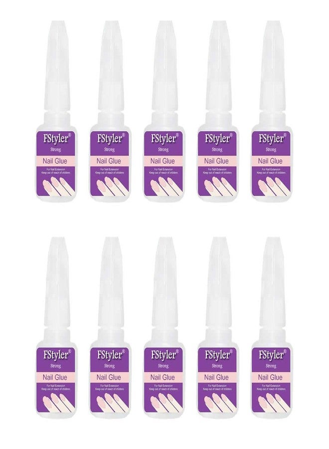 FStyler Nail Glue with Brush Cap & Super Strong Instant Adhesive For Professional Nail Art Extension 10gm/each (Pack of 10) (White) - Image 1