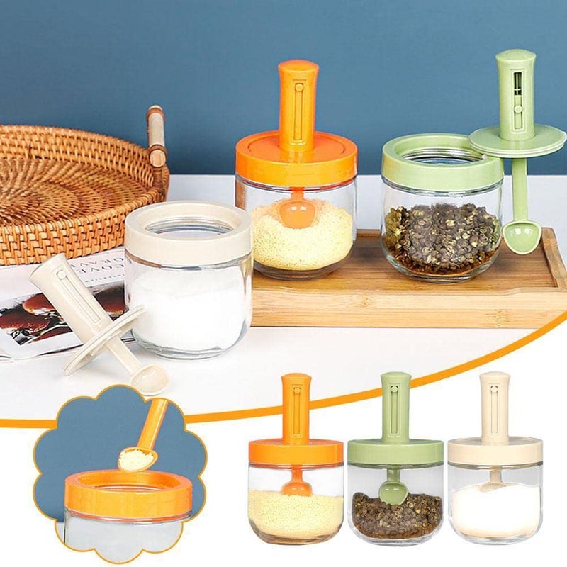GREEYA jar Multipurpose Glass jar for kitchen storage Airtight Seasoning jars and containers with Retractable Spoon Storage for Salt Pepper Spices and Pickle jar set of 4 - Image 2