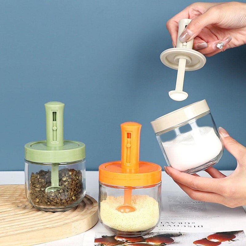 GREEYA jar Multipurpose Glass jar for kitchen storage Airtight Seasoning jars and containers with Retractable Spoon Storage for Salt Pepper Spices and Pickle jar set of 4 - Image 5