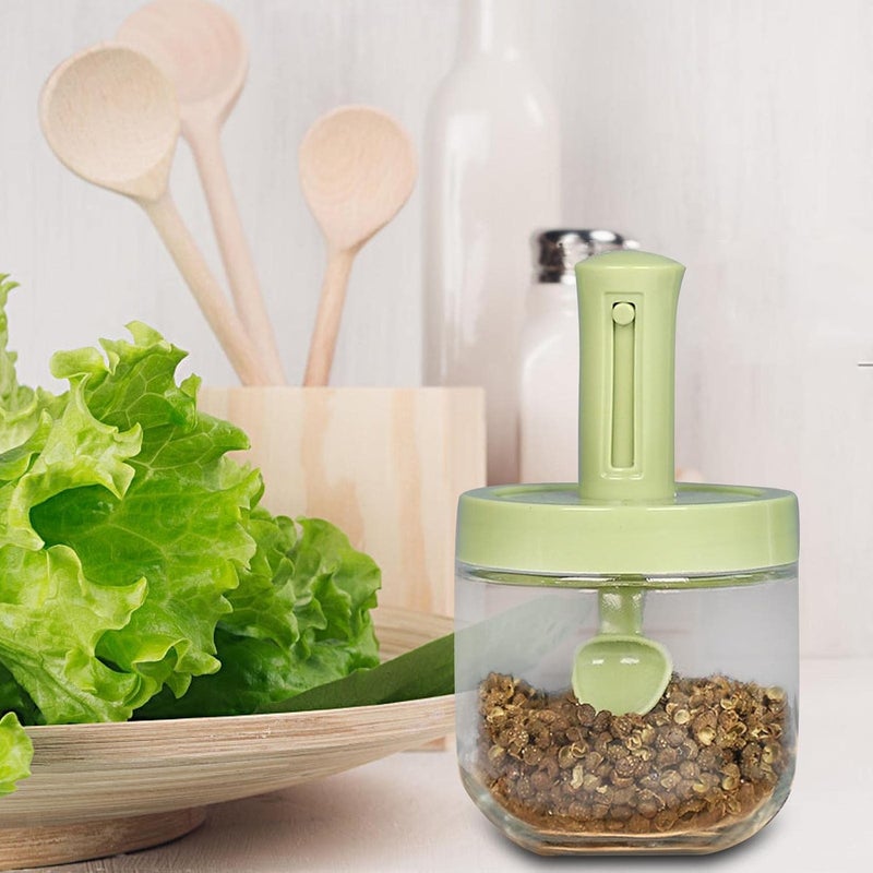 GREEYA jar Multipurpose Glass jar for kitchen storage Airtight Seasoning jars and containers with Retractable Spoon Storage for Salt Pepper Spices and Pickle jar set of 4 - Image 1