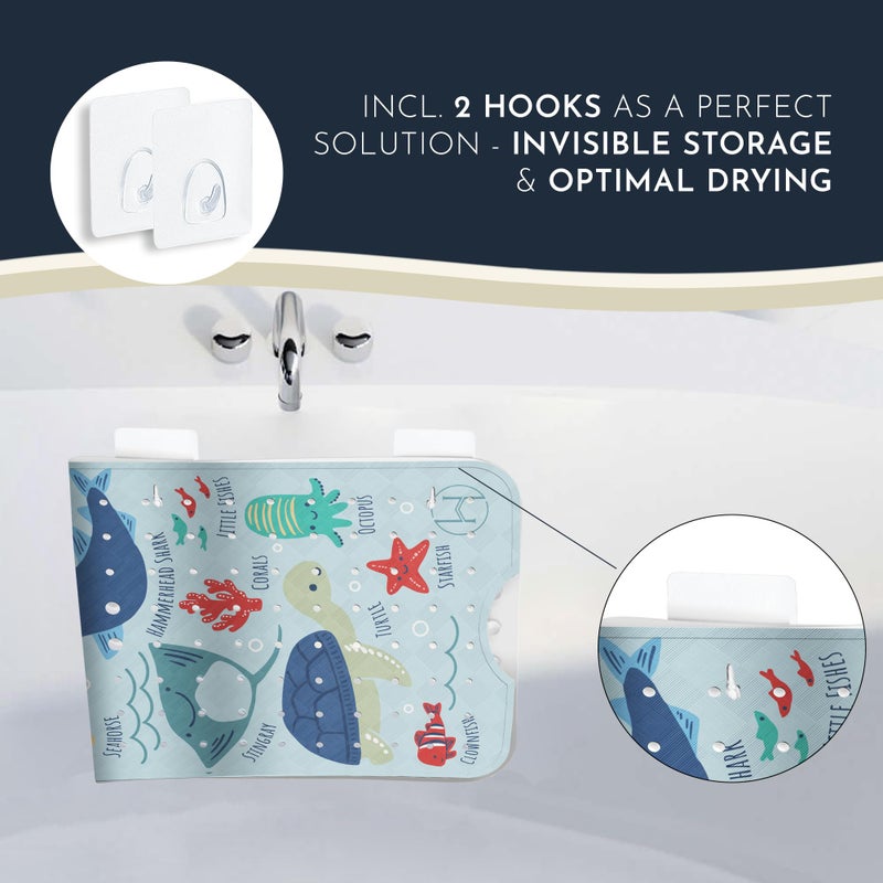 Homerella Bath Tub Mat Non Slip Anti Mold for Kids BPA Free INCL Hooks - homerellaÂ® Ocean Sea Animals 40x16, Baby Bath Mat Non Slip 200 Suction Cups, Non Toxic Machine Washable Toddler Bath Mat, EU Certified - Image 3