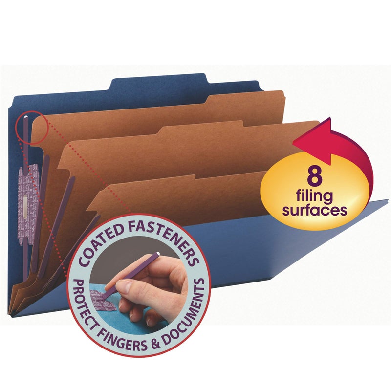 Smead Pressboard Classification File Folder with SafeSHIELD Fasteners, 3 Dividers, 3" Expansion, Legal Size, Dark Blue, 10 per Box (19096) - Image 2