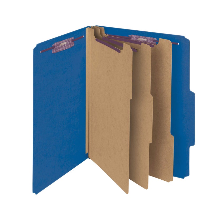 Smead Pressboard Classification File Folder with SafeSHIELD Fasteners, 3 Dividers, 3" Expansion, Legal Size, Dark Blue, 10 per Box (19096) - Image 1