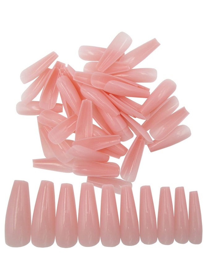LuckForever 500Pc Nude Pink Press On Coffin Nails Painted Acrylic Nail Art Tips Artificial Fingernails False Nails Full Cover Party Manicure Design Decor For Women Girls  - Image 1