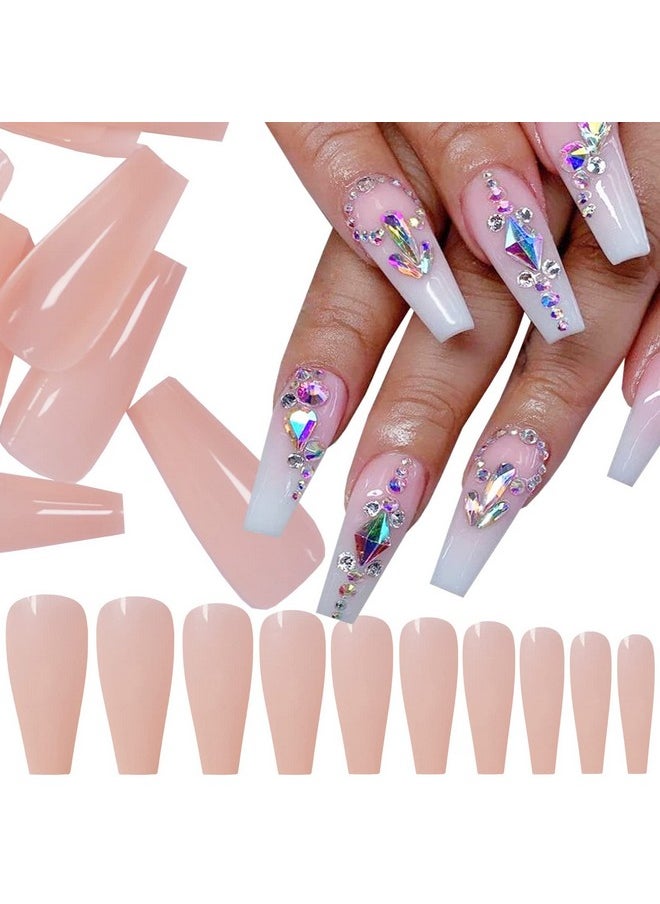 LuckForever 500Pc Nude Pink Press On Coffin Nails Painted Acrylic Nail Art Tips Artificial Fingernails False Nails Full Cover Party Manicure Design Decor For Women Girls  - Image 3