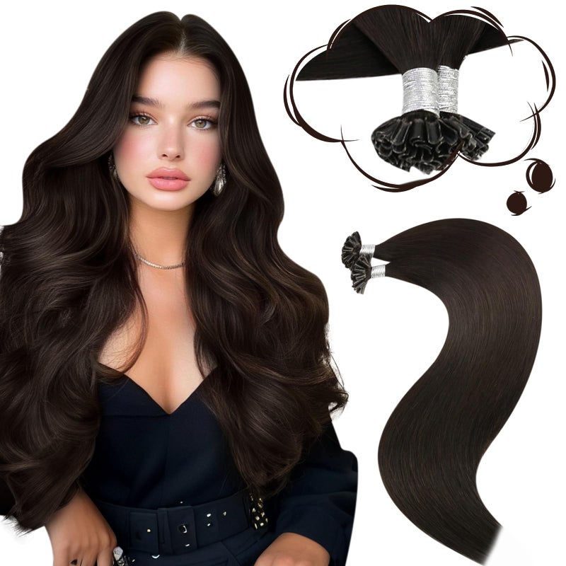Moresoo U Tip Hair Extensions Human Hair Darkest Brown K Tips Hair Extensions 16 inch Straight Keratin Extensions Human Hair Fit Any Occasion 50G 50S