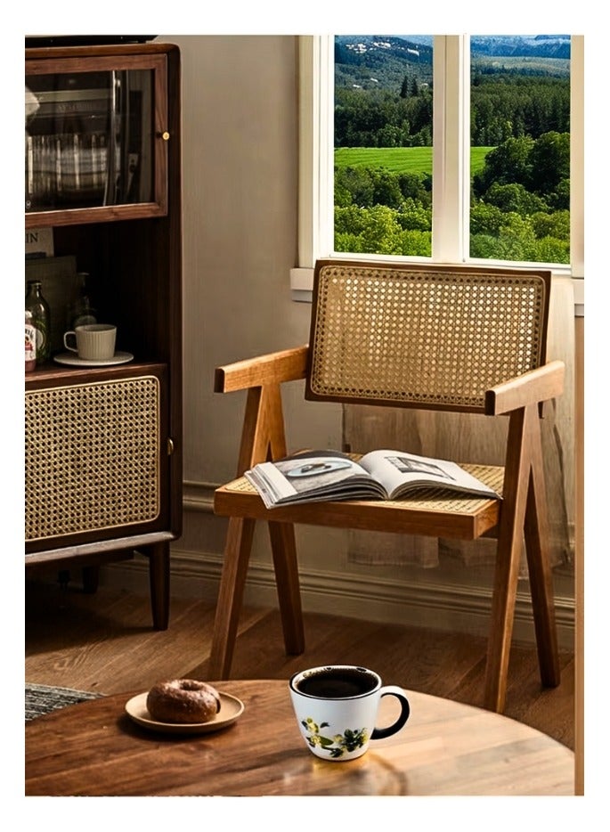 Maria Mid-Century Modern Accent Chair -  Wood Frame Armchair with Rattan for Home, Office, Living Room, and Dining Room - Image 4