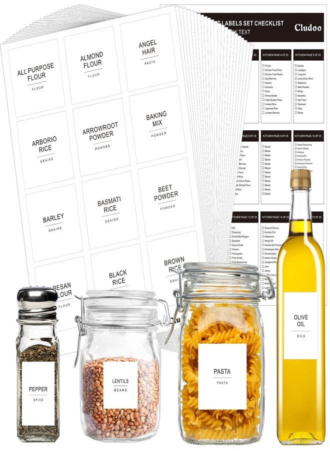 Cludoo 434 Pcs Kitchen Pantry Labels for Food Containers with DIY Blank Labels,3 Sizes Preprinted Minimalist Waterproof Pantry Labels, Kitchen Organization Labels for Jar, Bottles,Boxes - Image 1