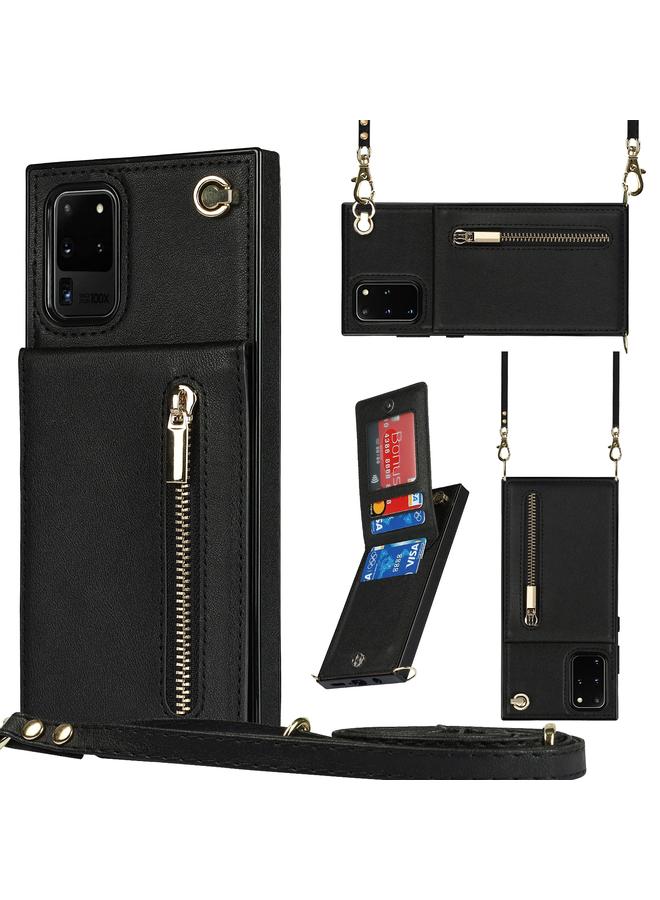 اس-توب جراب لهاتف Samsung Galaxy S20 Ultra جراب خلفي مربع الشكل من مادة TPU+PU مع حامل وفتحات للبطاقات ومحفظة وحزام - Image 1