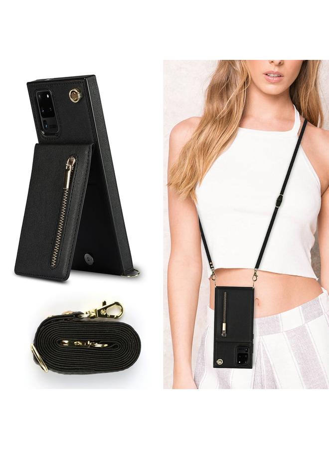 اس-توب جراب لهاتف Samsung Galaxy S20 Ultra جراب خلفي مربع الشكل من مادة TPU+PU مع حامل وفتحات للبطاقات ومحفظة وحزام - Image 3