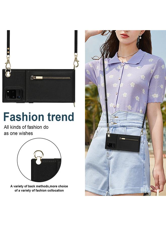 اس-توب جراب لهاتف Samsung Galaxy S20 Ultra جراب خلفي مربع الشكل من مادة TPU+PU مع حامل وفتحات للبطاقات ومحفظة وحزام - Image 4