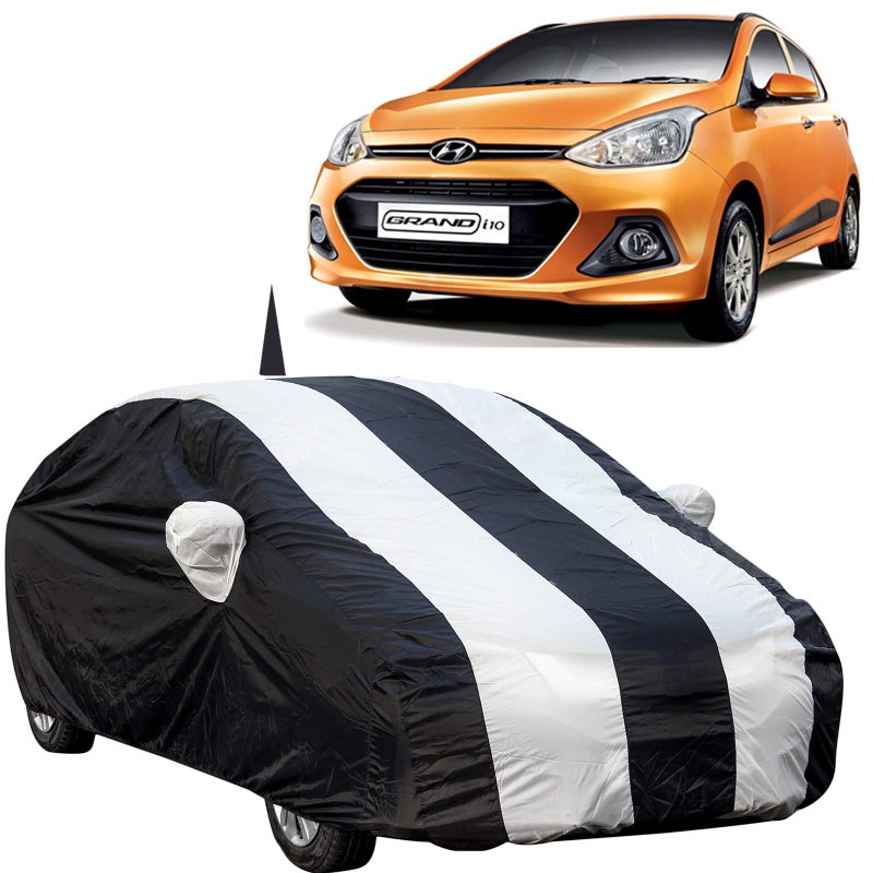 The Autostory 190 Taffeta Water Resistant Car Body Cover Compatible with Hyundai Grand I10 with Mirror & Antenna Pockets (White/Navy Blue) - Image 5