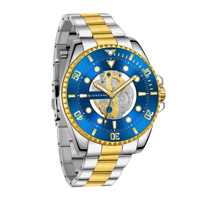 Giordano Analog Watch for Men– Skeleton Dial, Rotating Bezel, Two-Tone Stainless Steel Strap - Image 1