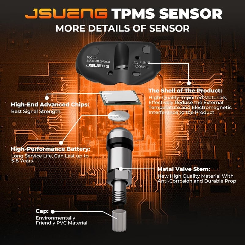 Jsueng 4-Pack TPMS Sensor, 315MHz Tire Pressure Monitoring System for Acura and Honda Models - Image 4