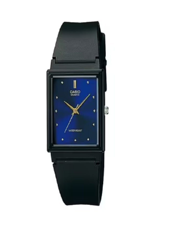 Casio Men’s Blue Rectangular Dial Analog Watch – Stylish Minimalist Design with Black Resin Strap and Quartz Precision
