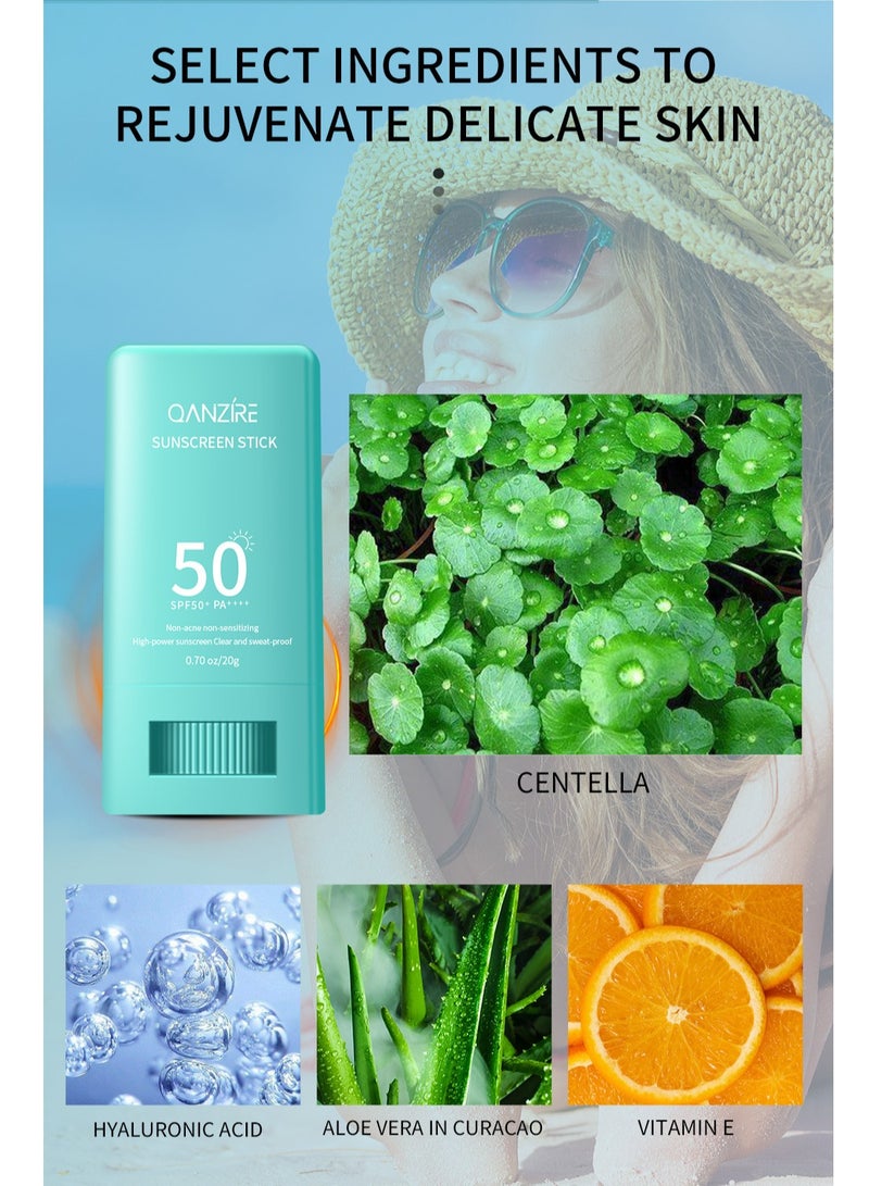 QANZIRE Centella asiatica sunscreen stick SPF50+ PA++++ No acne, no sensitivity, high efficiency sunscreen, clear and sweat-proof/20g - Image 3