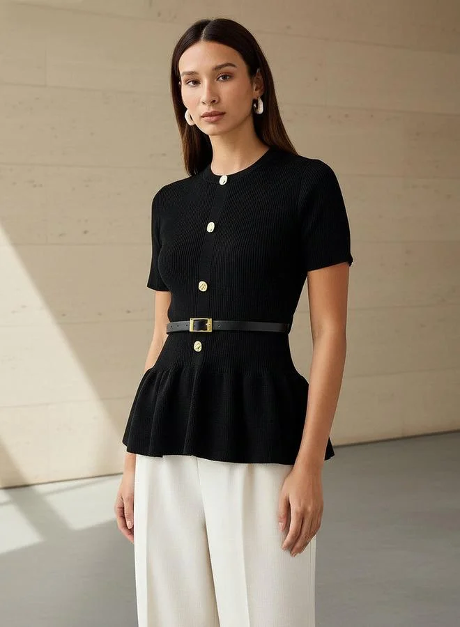 تواكستريمز بلوزة بيبلوم بياقة دائرية من كريو