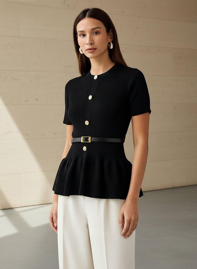 تواكستريمز بلوزة بيبلوم بياقة دائرية من كريو - Image 1