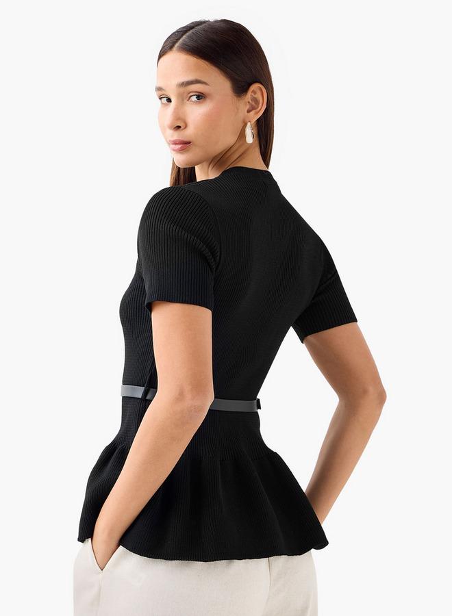 تواكستريمز بلوزة بيبلوم بياقة دائرية من كريو - Image 3