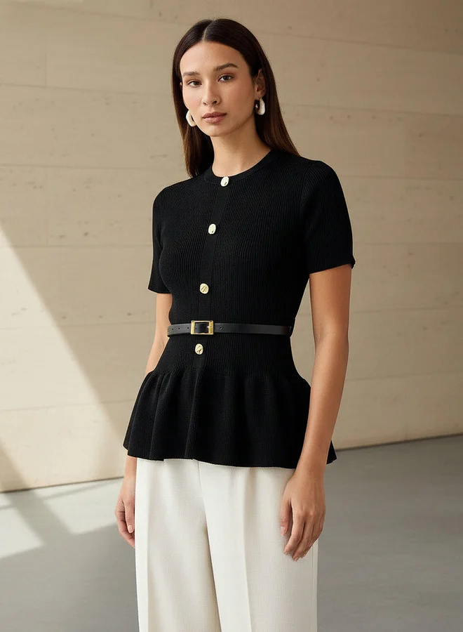 تواكستريمز بلوزة بيبلوم بياقة دائرية من كريو