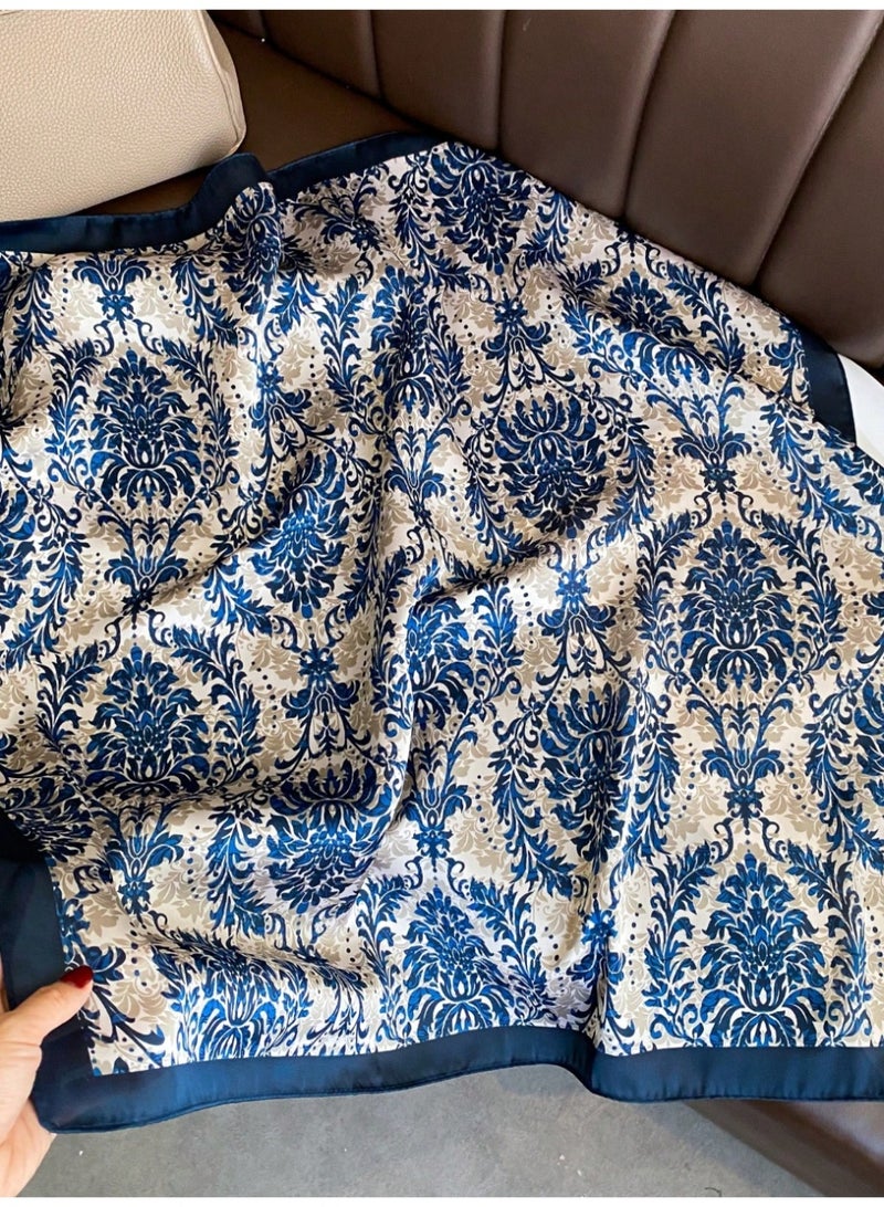 شي إن 1 قطعة وشاح أزرق نسائي، وشاح رأس باندانا كاجوال على الطراز الأوروبي والأمريكي مقاس 27.6 بوصة/70 سم منديل مربع، وشاح مزخرف، هدية للحفلات، وشاح الخصر - Image 2