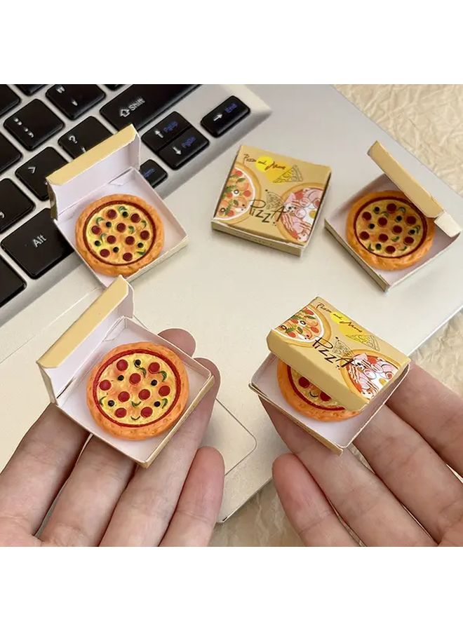 Realistic Mini Pizza Slice And Display Box Set Dollhouse Miniature Takeaway Model With Cheese Pepperoni Toppings A Pizza - Image 3