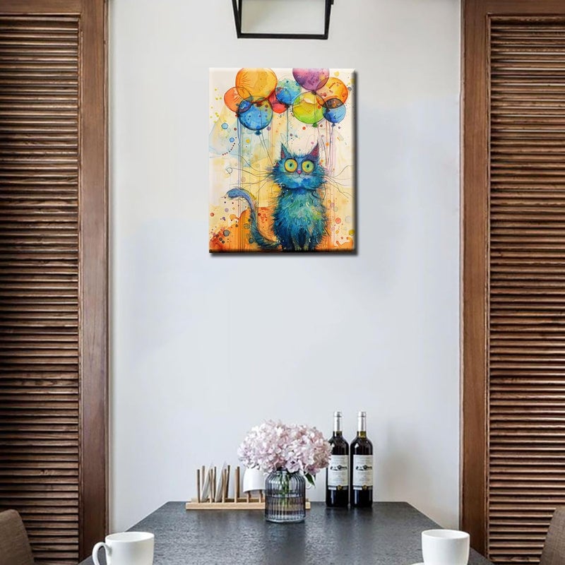 Tucocoo Abstract Blue Cat Paint by Numbers Kits 16x20 inch Canvas Watercolor DIY Oil Painting for Adults with Brushes and Acrylic Pigment Colorful Ballons Picture for Home Decor Without Frame - Image 3