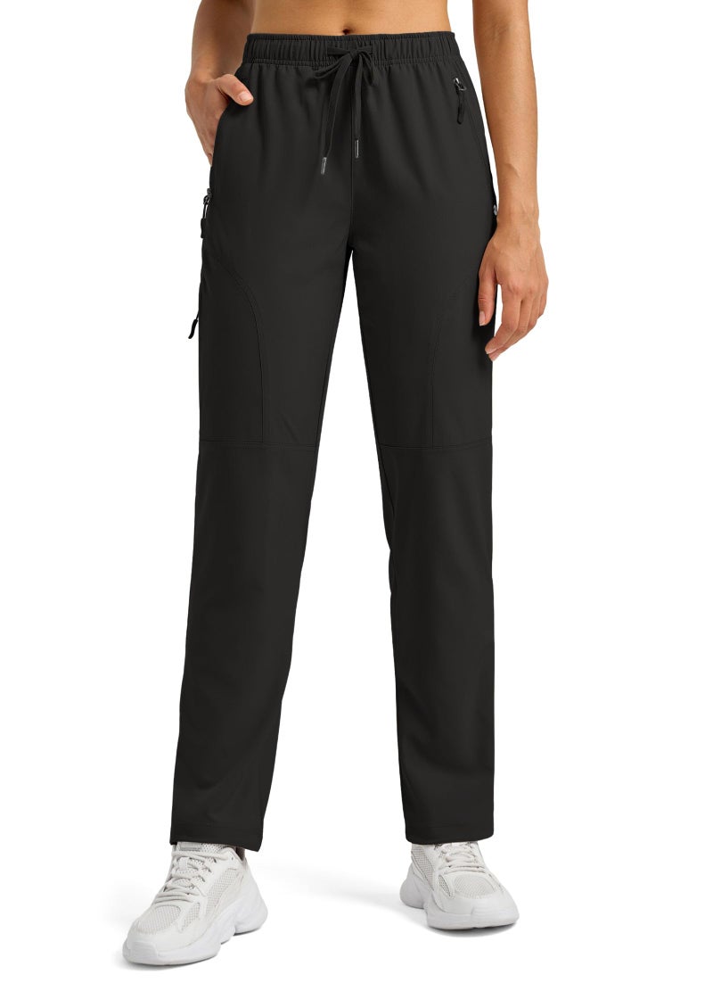 Willit Women's Hiking Pants Quick Dry Cargo Pants Lightweight Water Resistant Travel Golf Pockets Black M - Image 2