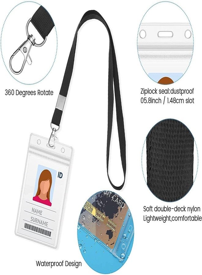 ANG 10 Pcs Lanyard Badge ID Card Holders, Sealable Waterproof Clear Plastic Holder with Neck Lanyard Swivel J-Hook Clip (Vertical) - Image 2
