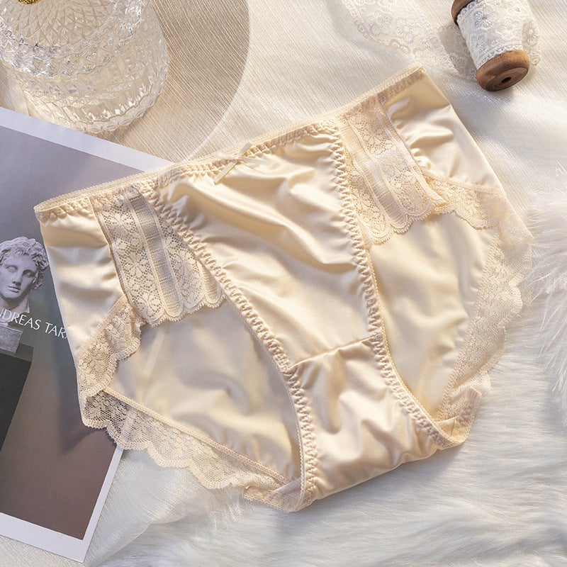 French Light Luxury Satin Retro Mid-High Waist Ice Silk Traceless Underwear Luxury Comfortable Bacteriostatic Crotch Briefs No Clip - Image 1