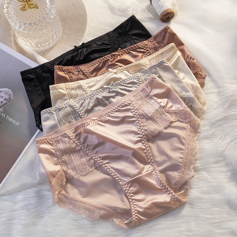 French Light Luxury Satin Retro Mid-High Waist Ice Silk Traceless Underwear Luxury Comfortable Bacteriostatic Crotch Briefs No Clip - Image 2