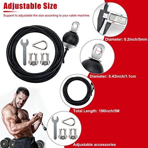 Anglekai Fitness Pulley Cable 196 Inch, Adjustable Home Gym Cable Pulley System Replacement Fitness Cable for Pulley Machine Accessories, Thick 5mm Heavy Duty Pulley Cable for Home Gym - Image 2