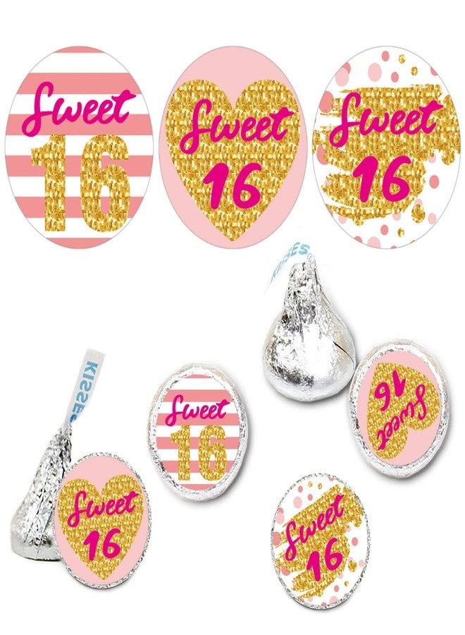 Mr.Mug Sweet 16 Kisses Stickers, 16th Birthday Party Round Candy Sticker Favors, Pink Sweet 16th Birthday or Anniversary, Happy 16th Birthday Decorations, 180 Count - Image 1