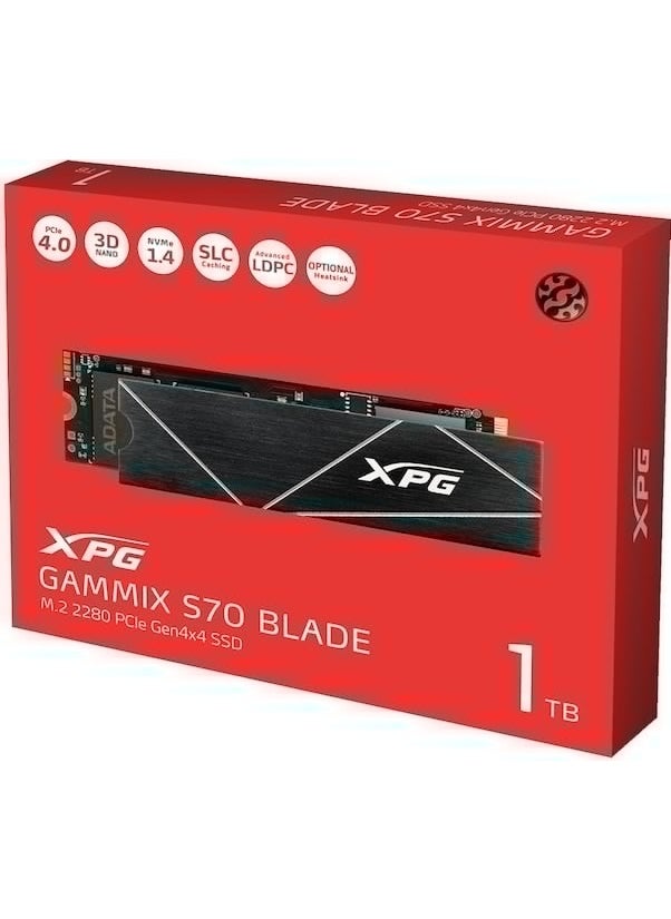 ADATA - XPG Gammix S70 Blade 1TB Read:7400 Write:5500 MB/s PCIe Gen4x4 M.2 SSD with NVMe Cooler - Image 1