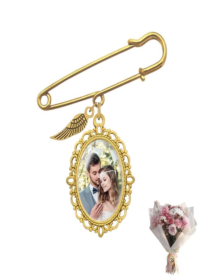 KGCGJVB Wedding Bouquet Photo Charms Memorial Boutonniere Charm Pin Custom Picture Accessories for Bride Grooms Memory Pins for Passed Loved Ones Graduation Bridal Wedding Decoration(Gold) - Image 1