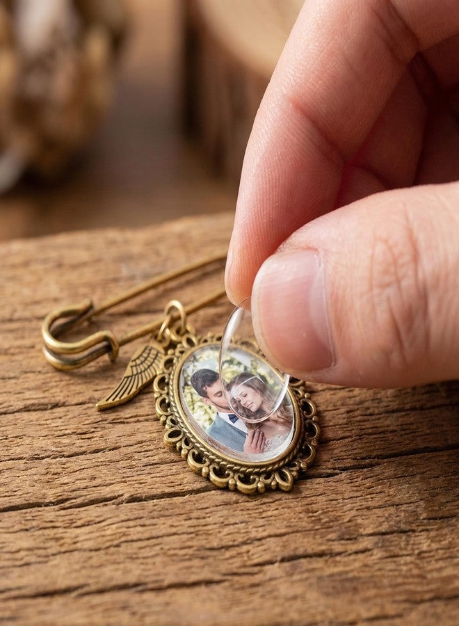 KGCGJVB Wedding Bouquet Photo Charms Memorial Boutonniere Charm Pin Custom Picture Accessories for Bride Grooms Memory Pins for Passed Loved Ones Graduation Bridal Wedding Decoration(Gold) - Image 2