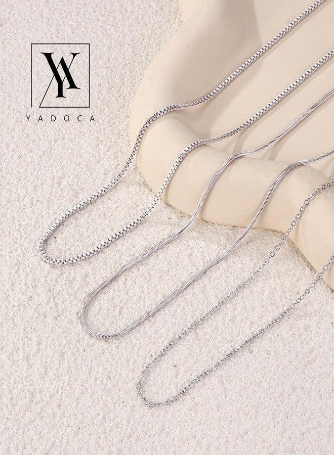 YADOCA 3Pcs Stainless Steel Necklace Chain for Women Men 1mm Thin Dainty Silver Chain Necklace Snake Box Cable Chains Necklaces Sturdy Long Lobster Clasp Silver Tone Chains, Metal, Cubic Zirconia - Image 3