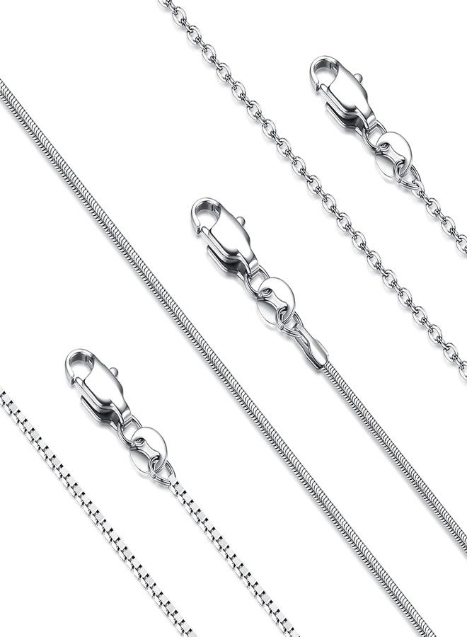 YADOCA 3Pcs Stainless Steel Necklace Chain for Women Men 1mm Thin Dainty Silver Chain Necklace Snake Box Cable Chains Necklaces Sturdy Long Lobster Clasp Silver Tone Chains, Metal, Cubic Zirconia - Image 1